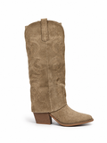 Santiags hautes doublées à broderies – Taupe